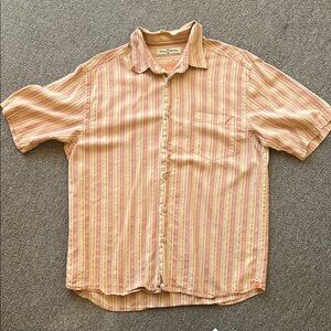 Tommy Bahama Men's Striped Shirt Silk Orange Yellow size Large